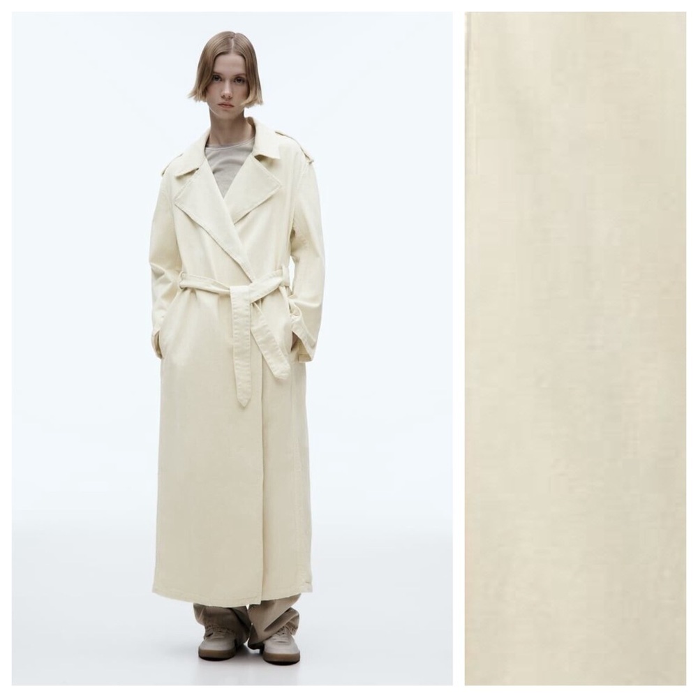NWT. Zara Ecru 100% Cotton Belted Topcoat. Size XL.
